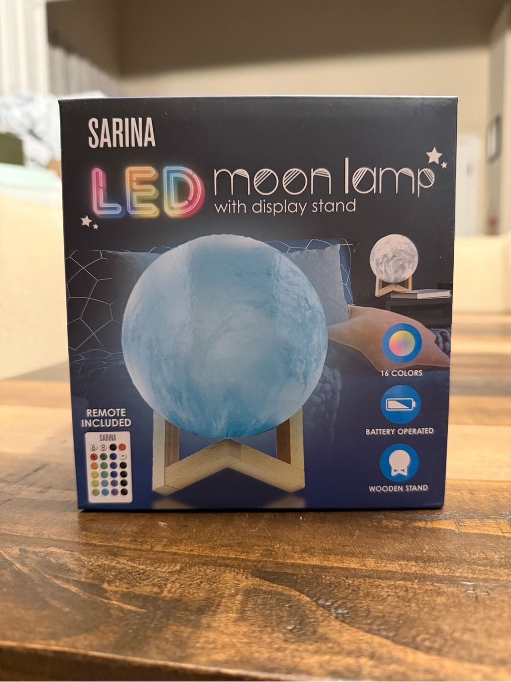 Sarina LED Moon Lamp, 16-Color Changing Multicolor, Remote, Stand, Battery